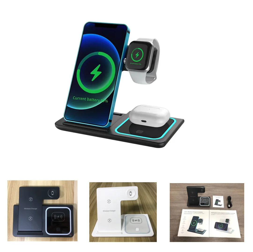 Estación 3 en 1: Carga rápida para tu iPhone, Apple Watch y AirPods – SIN CABLES